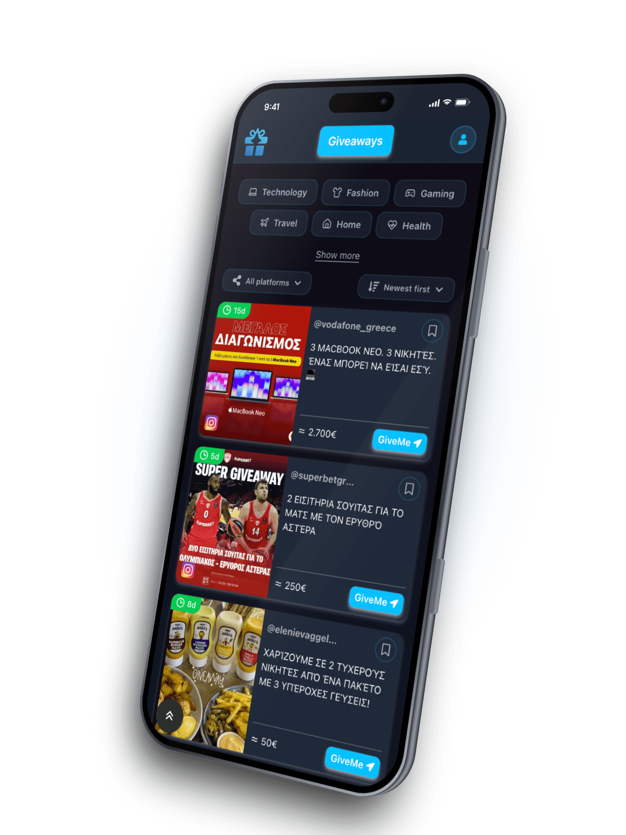 GiveMe mobile app preview
